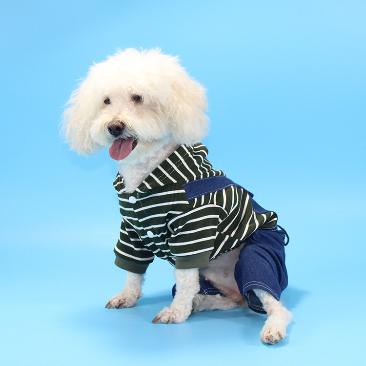 Wholesale Pet Clothes Denim Striped Puppy Small Dog Four-Legged Clothes Simple Trend Teddy Pomeranian Clothes