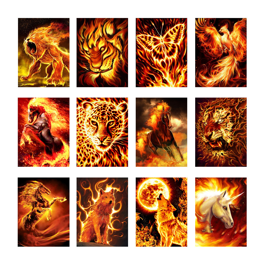 5D DIY Diamond Painting Animals Wolf Diamond Embroidery Fire Horse Cross Stitch Full Mosaic Art Decor Home Game Animal Picture