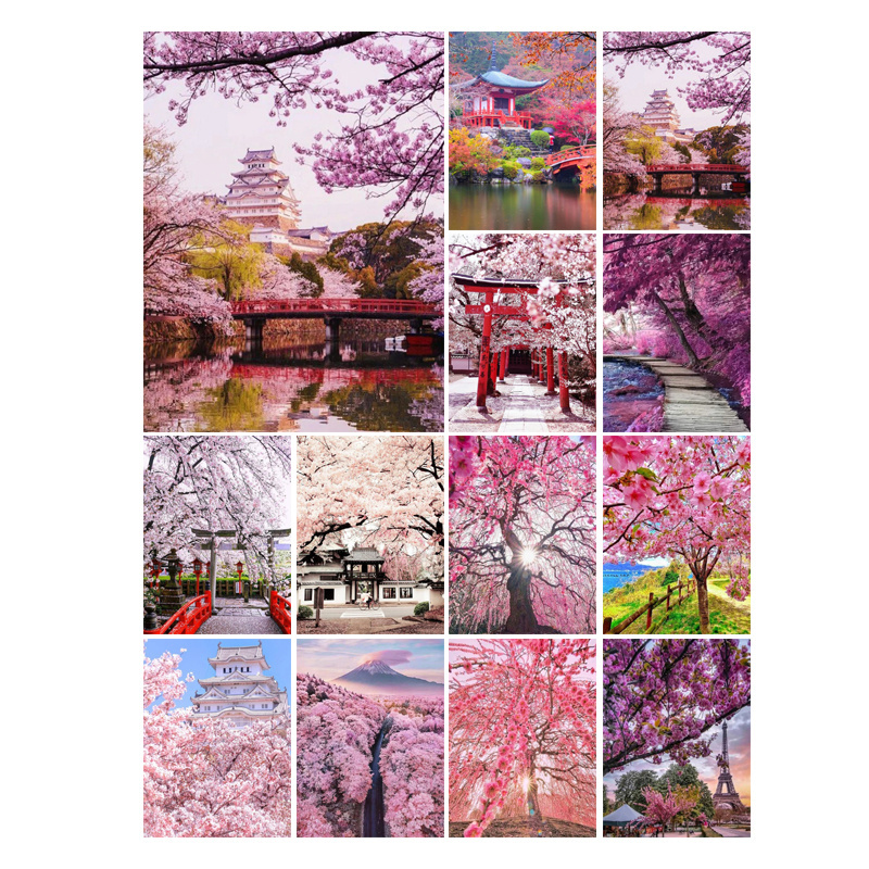 5D DIY Diamond Painting Pink Flower Tree Full Square Diamond Embroidery Cross Stitch Cherry Blossoms Mosaic Kits Decor for Home