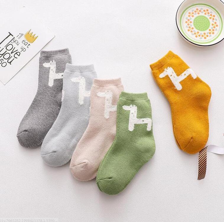 New style cartoon cute alpaca design thermal terry cotton kid socks