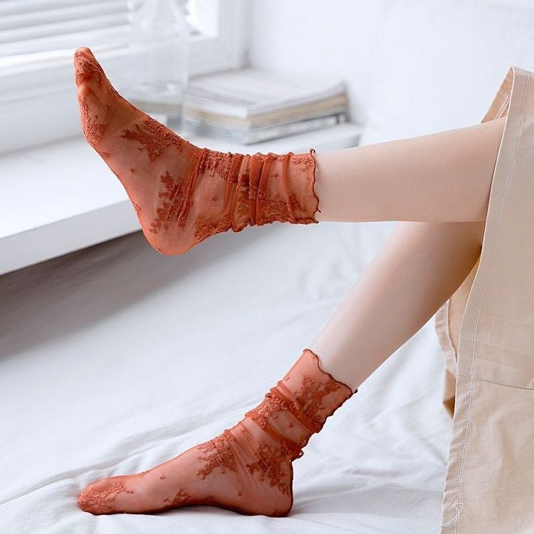 Summer Japanese Trend Flower Lace Stockings Thin Breathable Fancy Sweet Ruffle Women Lace Slouch Socks