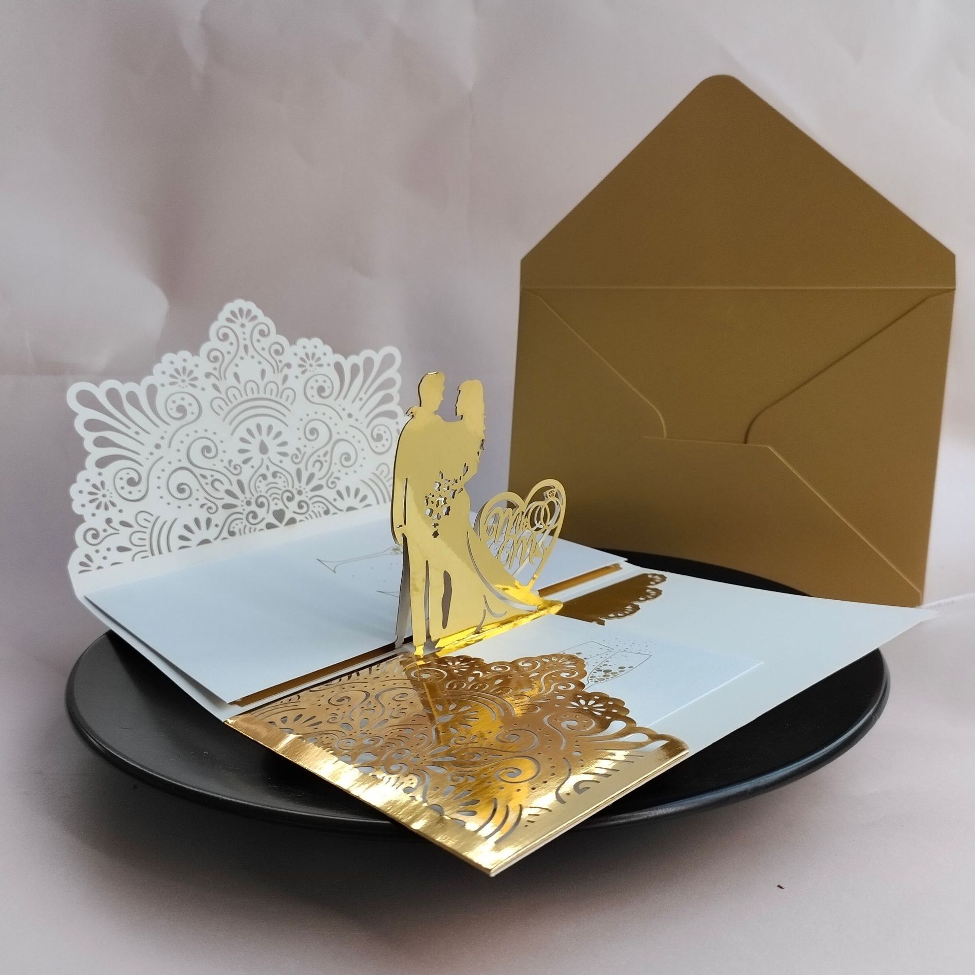 3D Pop Up Bride & Groom Wedding Invitations Card With RSVP Cards Envelope Pocket Anniversary Marriage Party Favors Supplies