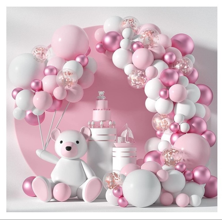 Amazon Cross-border Party balloons Wholesale pink metal powder confetti balloons Baby girl Shower decoration Birthday