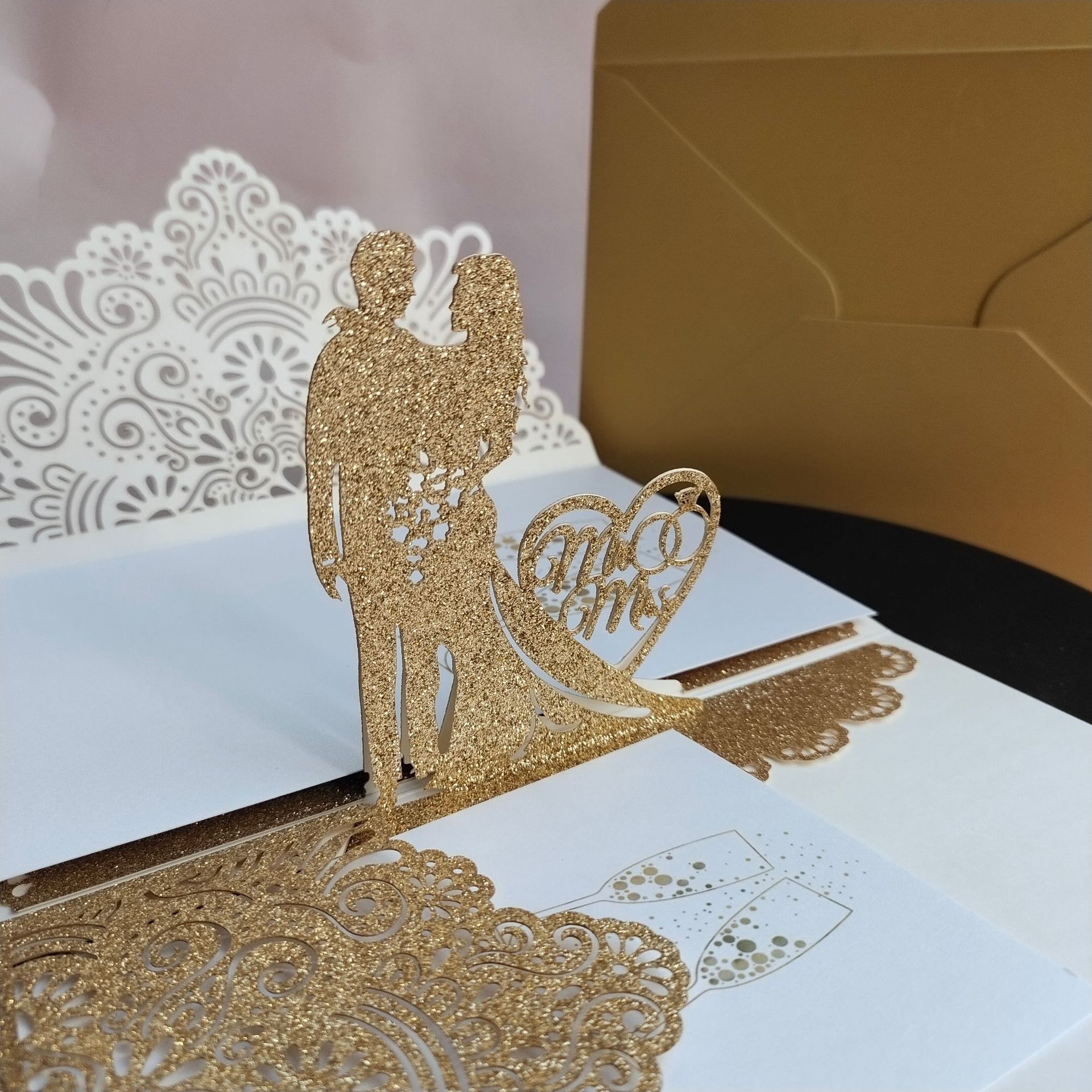 3D Pop Up Bride & Groom Wedding Invitations Card With RSVP Cards Envelope Pocket Anniversary Marriage Party Favors Supplies