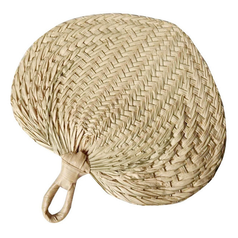 Traditional Chinese Craft Natural Color Bamboo Raffia Fan Summer Hand Palm Leaf Straw Cane Rattan Woven Fans