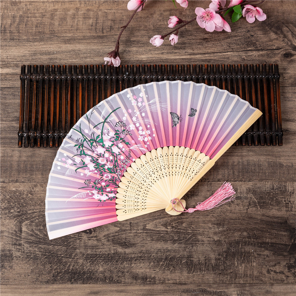 Cherry Blossom Touch Butterfly Silk Bamboo Fan Japanese Style Dance Prop Fan Summer Female Fan Wedding Party Gift