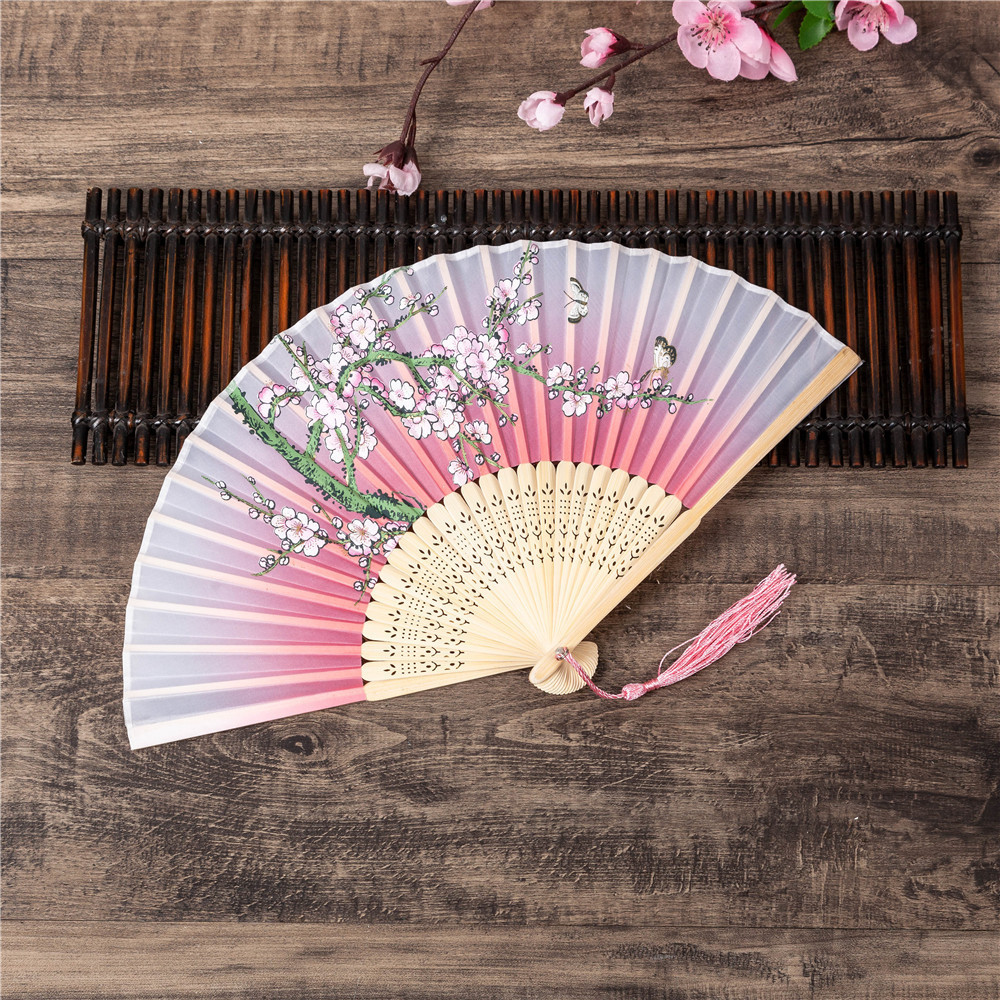 Cherry Blossom Touch Butterfly Silk Bamboo Fan Japanese Style Dance Prop Fan Summer Female Fan Wedding Party Gift