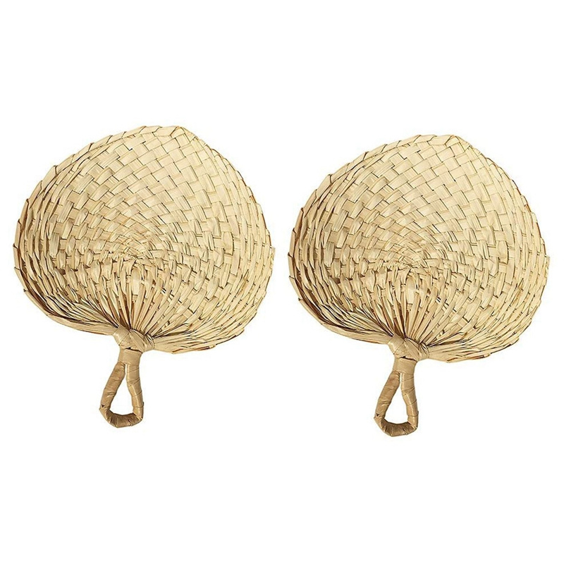 Traditional Chinese Craft Natural Color Bamboo Raffia Fan Summer Hand Palm Leaf Straw Cane Rattan Woven Fans