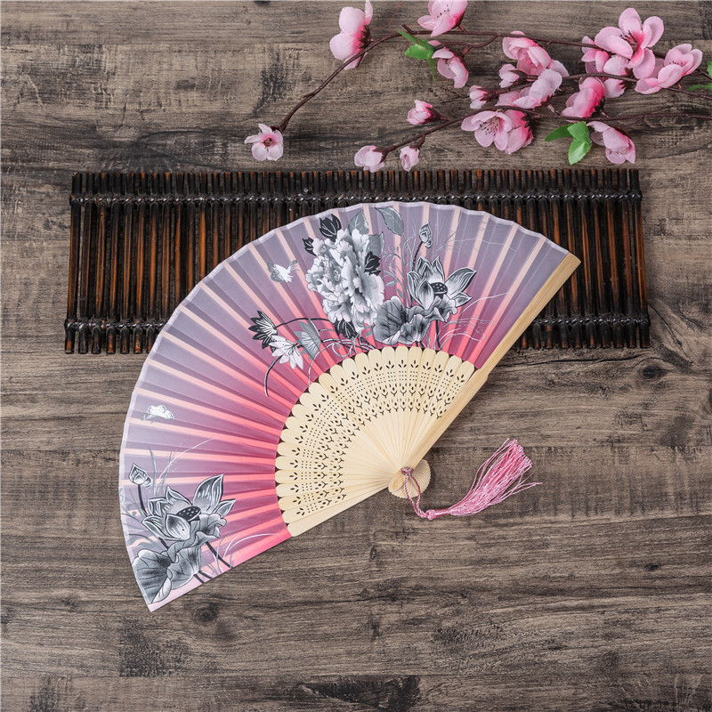 Cherry Blossom Touch Butterfly Silk Bamboo Fan Japanese Style Dance Prop Fan Summer Female Fan Wedding Party Gift