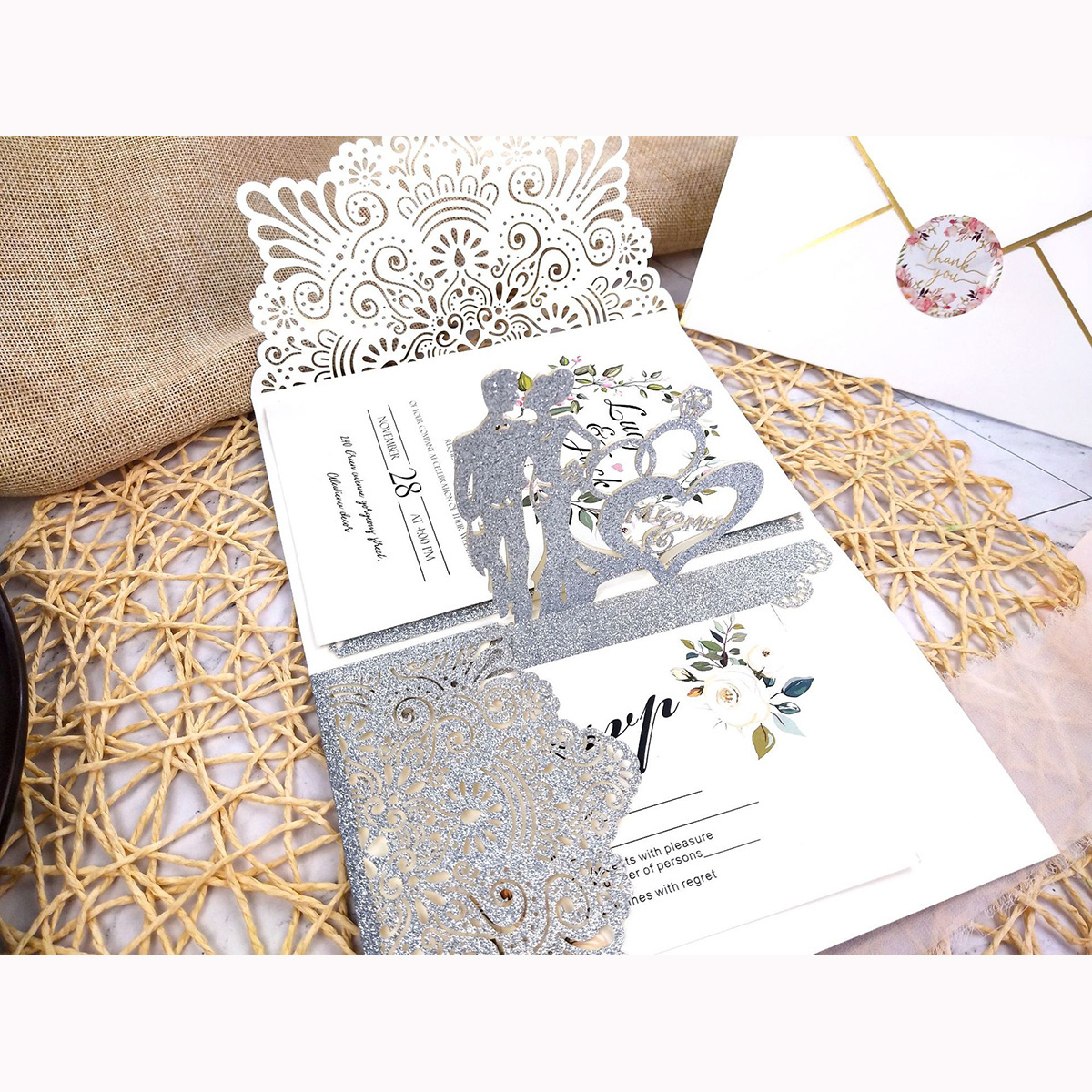 3D Pop Up Bride & Groom Wedding Invitations Card With RSVP Cards Envelope Pocket Anniversary Marriage Party Favors Supplies