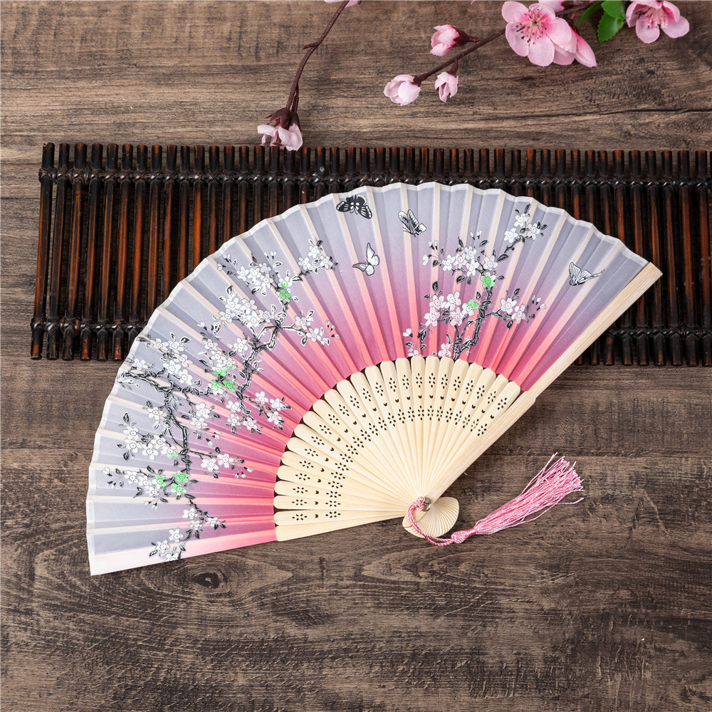 Cherry Blossom Touch Butterfly Silk Bamboo Fan Japanese Style Dance Prop Fan Summer Female Fan Wedding Party Gift