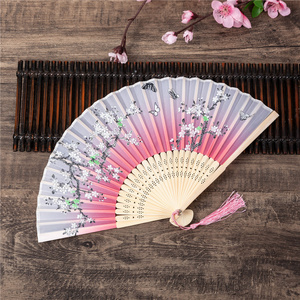 Cherry Blossom Touch Butterfly Silk Bamboo Fan Japanese Style Dance Prop Fan Summer Female Fan Wedding Party Gift