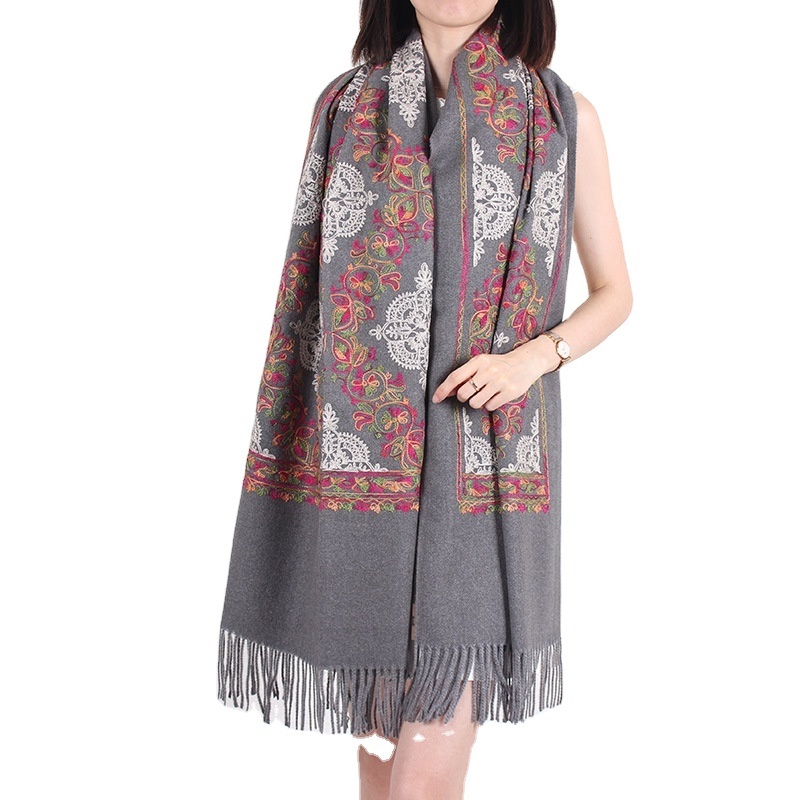 Thickened cashmere feel embroidered scarf shawl women's long scarf blanket