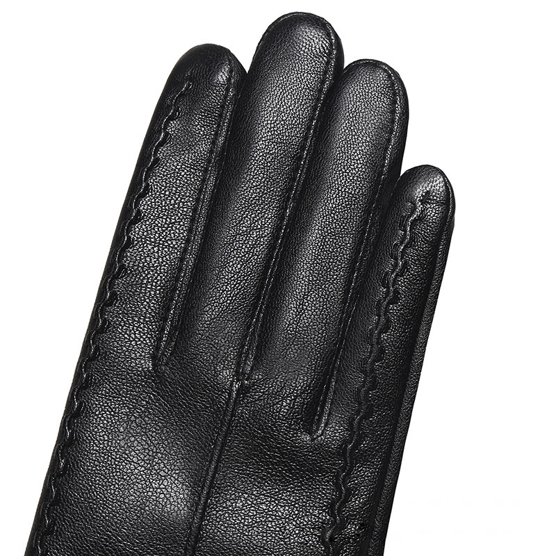 Women's winter Great Wall flower warm full fingers touch screen driving cycling PU leather gloves