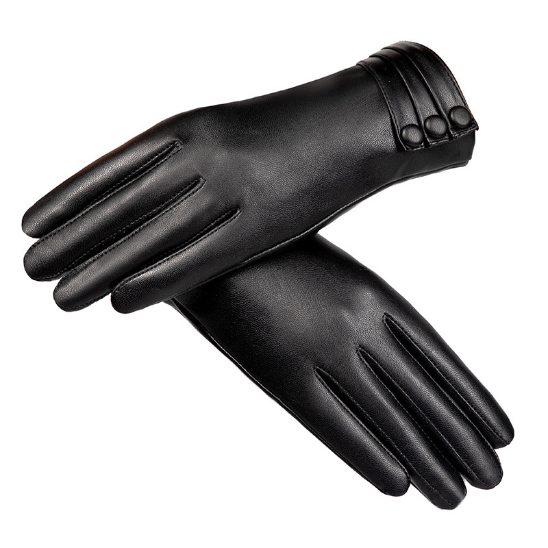 Ladies winter outdoor warm gloves plush lining touch screen driving gloves PU leather gloves