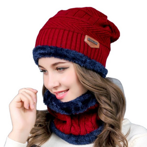 New Unisex Knitted Winter Hat and Scarf Knit Men's and women's Winter Beanies and Neck Warmer set