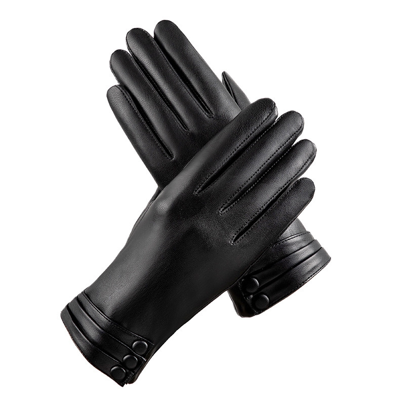 Ladies winter outdoor warm gloves plush lining touch screen driving gloves PU leather gloves