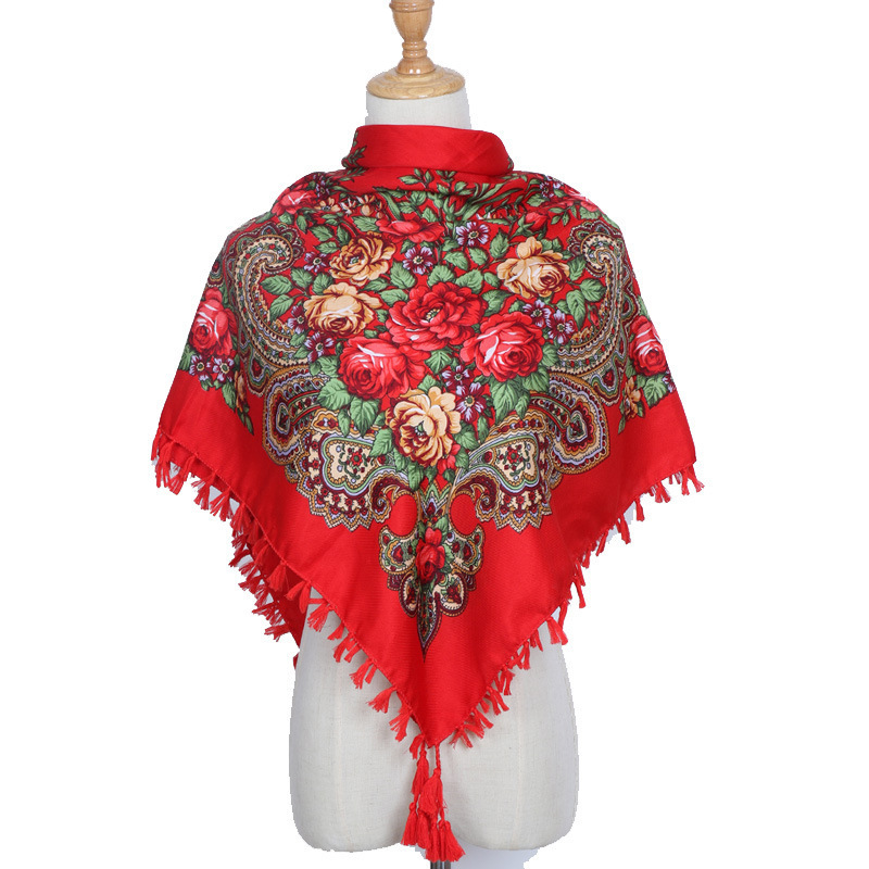 Wholesale Russian ethnic print women's new retro cotton scarf and shawl