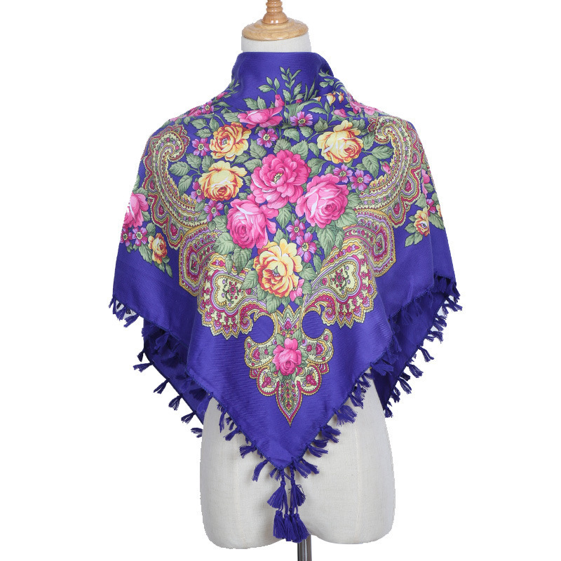 Wholesale Russian ethnic print women's new retro cotton scarf and shawl