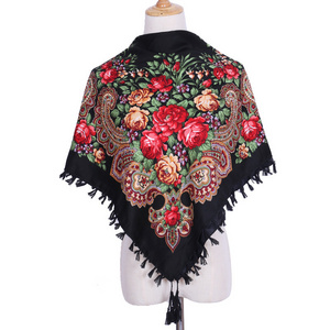 Wholesale Russian ethnic print women's new retro cotton scarf and shawl