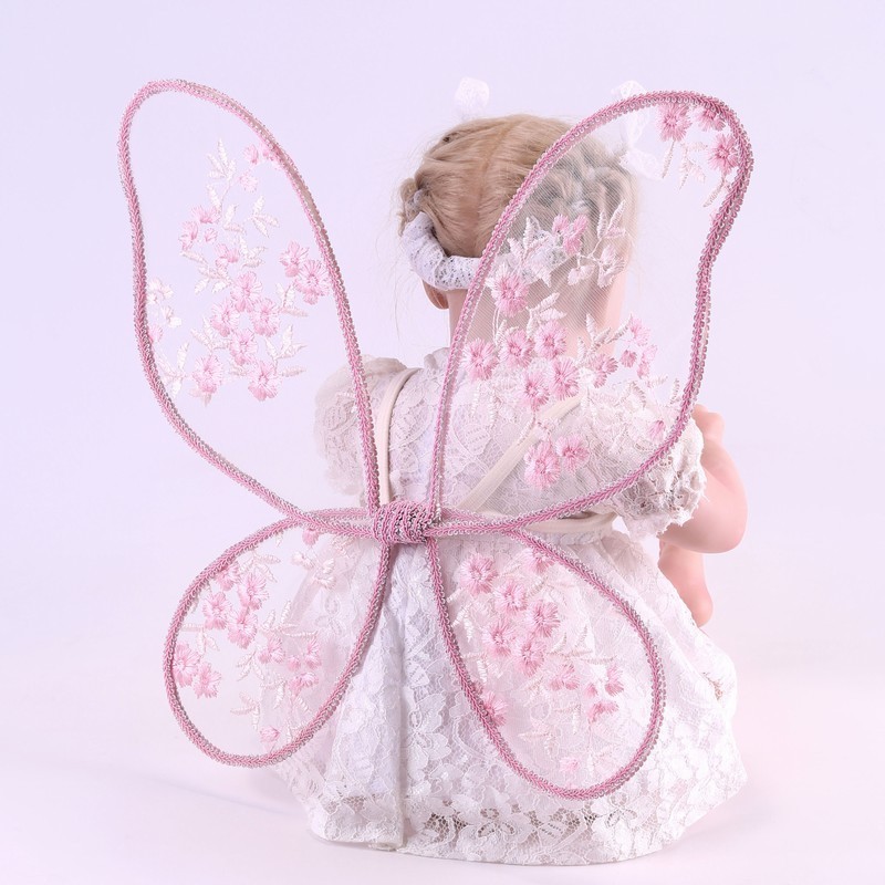 Baby Floral Fairy Wings Lace Handmade Embroidery Pink Flower Butterfly Wings For Party Cosplay