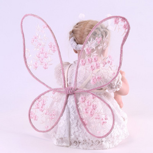 Baby Floral Fairy Wings Lace Handmade Embroidery Pink Flower Butterfly Wings For Party Cosplay