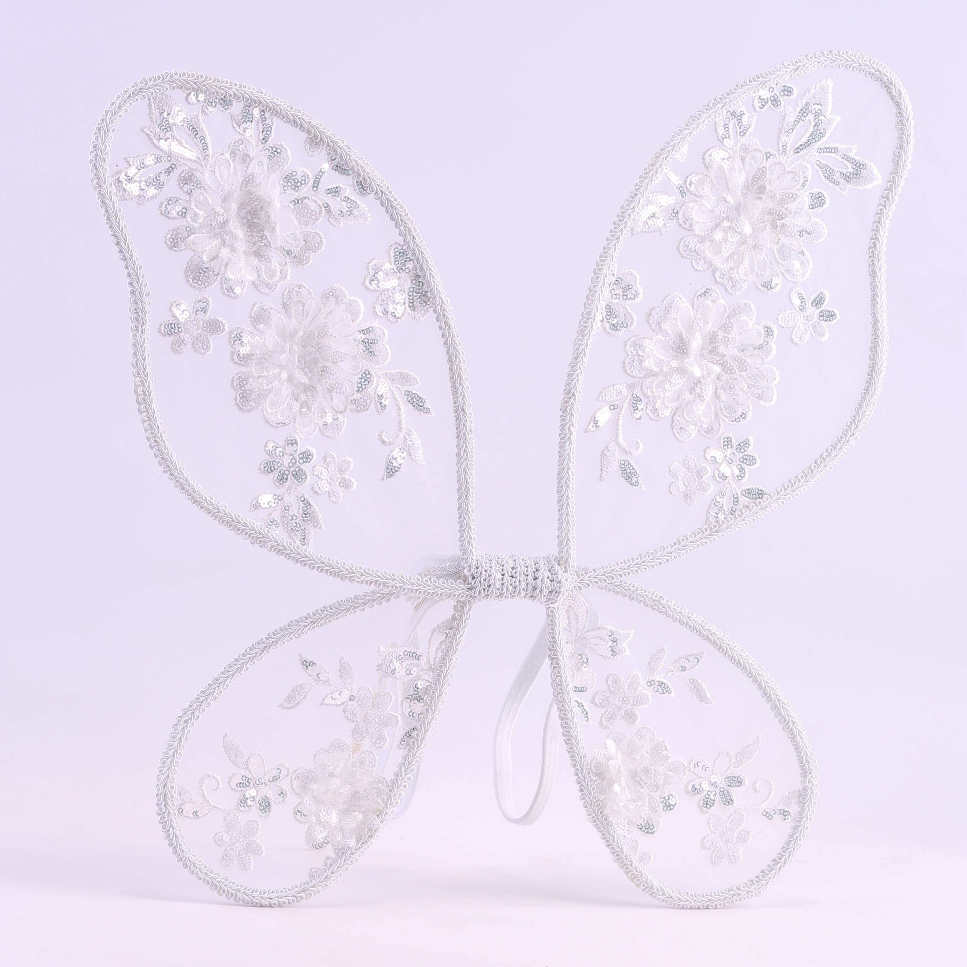 White Butterfly Fairy Wings Costume Kids Birthday Party Girl White Embroidered Flowers Lace Butterfly Wings