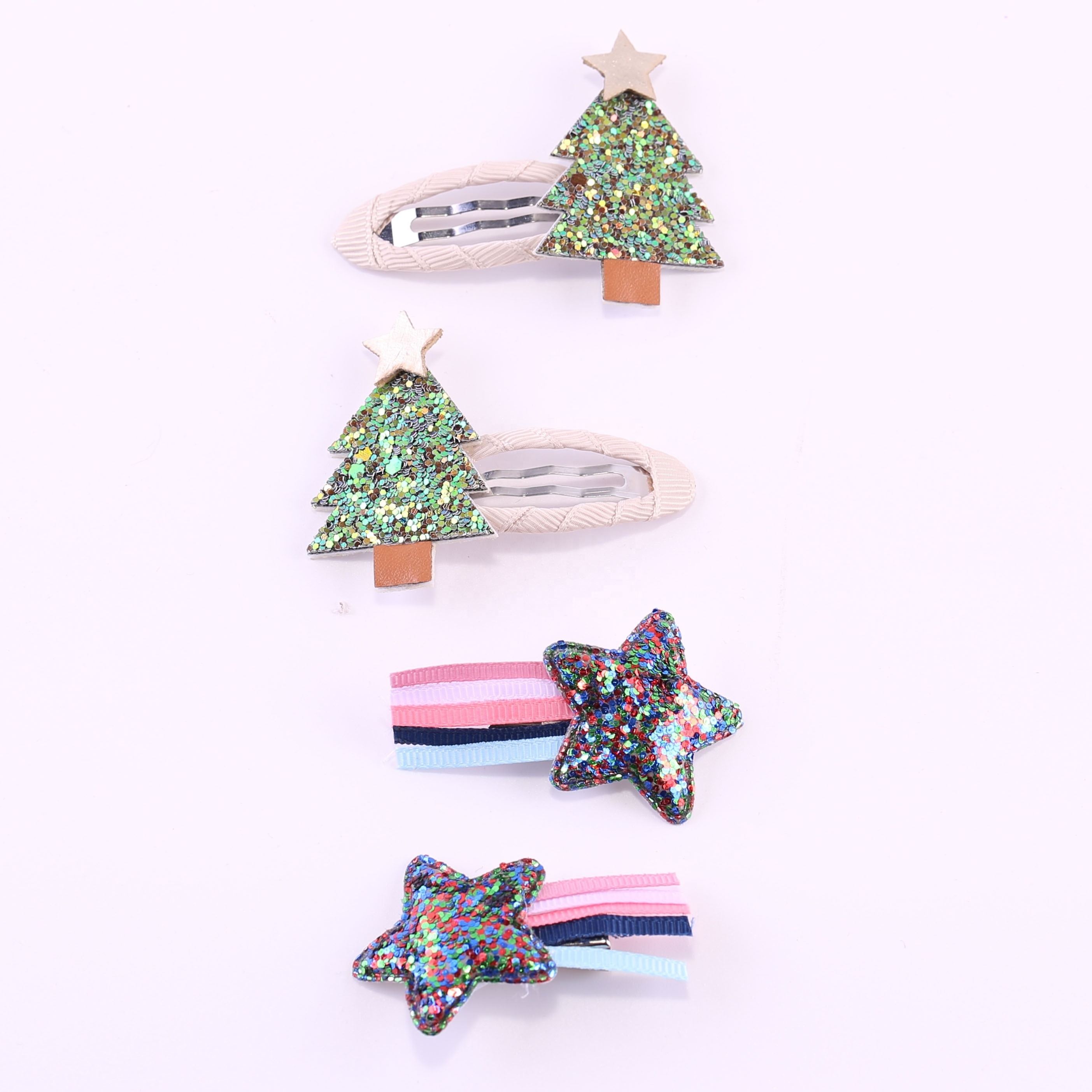 4pcs/set Children Cartoon Hair Pin Star Glitter Hairgrips For Little Girls Sequin Christmas Tree Star Cute Hair Clips