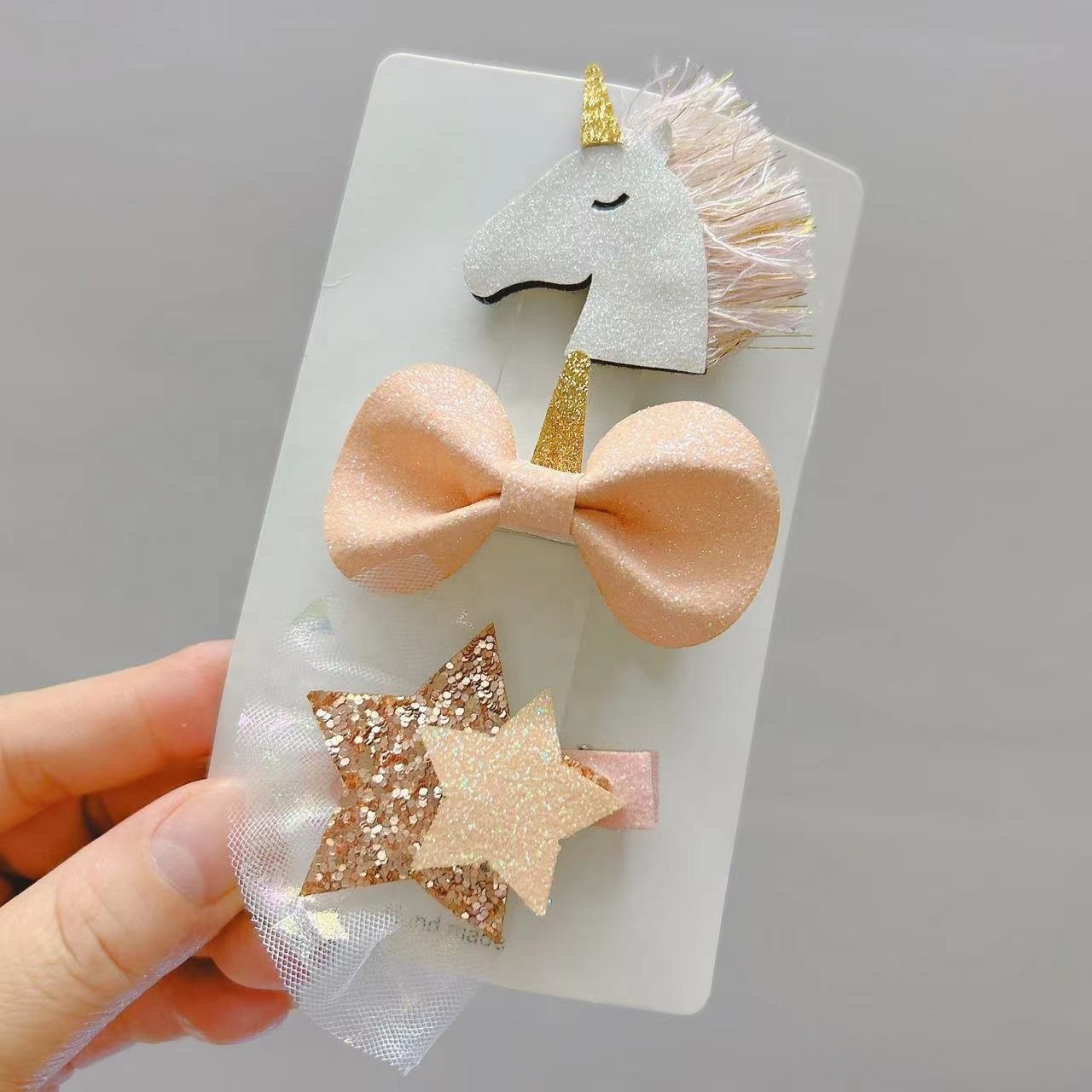 3 pcs/set Baby Girl Hair Clips Bow Hairclip Star Unicorn Animal Hair Pins for Girl Hair Accessories Kids Gift