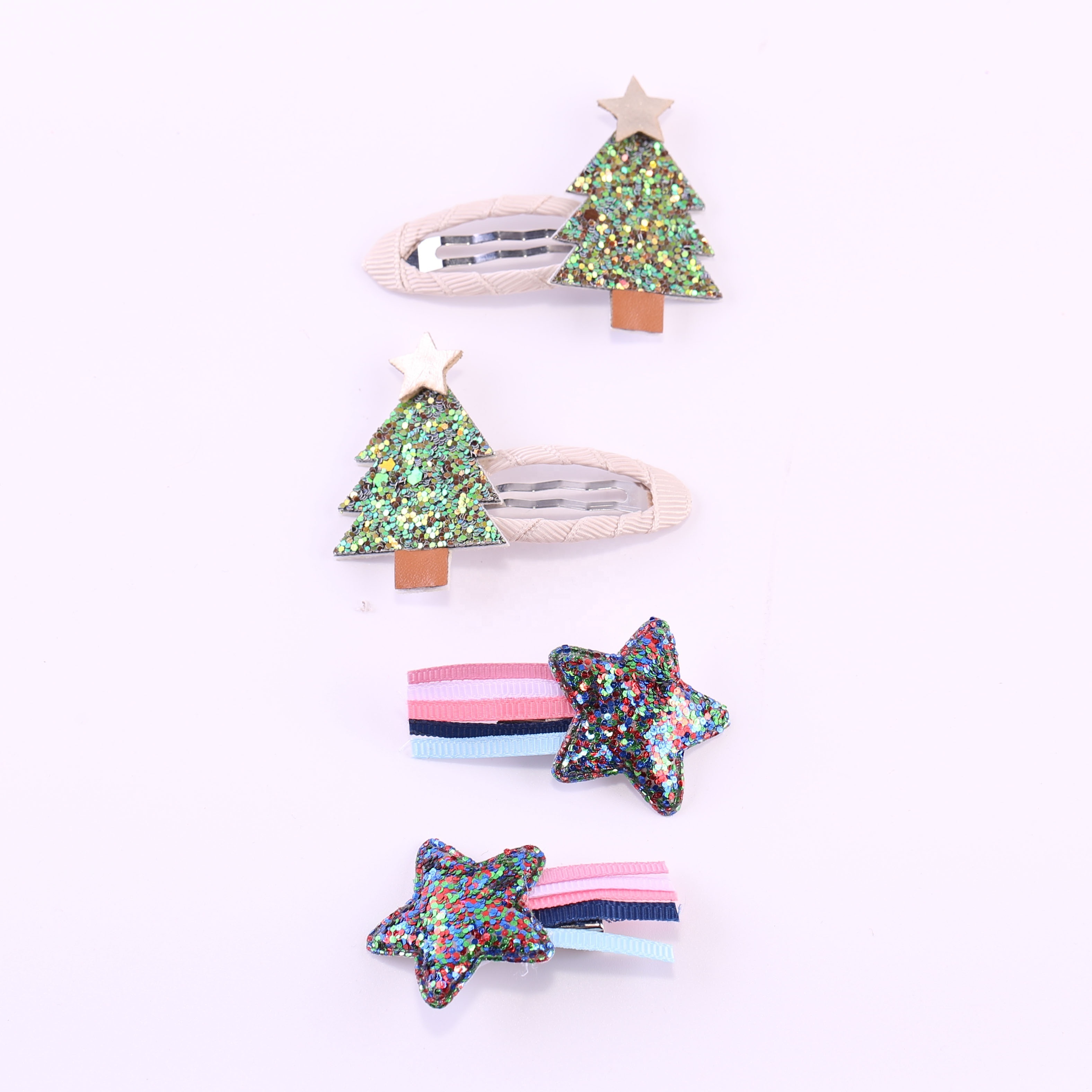 4pcs/set Children Cartoon Hair Pin Star Glitter Hairgrips For Little Girls Sequin Christmas Tree Star Cute Hair Clips