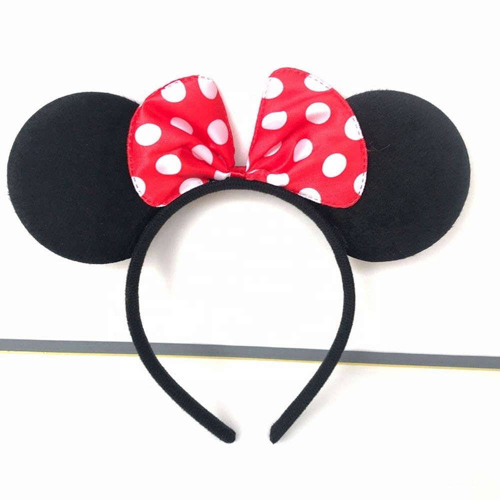 Wholesale Custom Kid Hair Accessory Cartoon Black Mouse Ears Hairband Cute Mickey Hair Band Colorful Polka Dot Hair Bow Headband