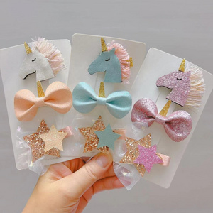 3 pcs/set Baby Girl Hair Clips Bow Hairclip Star Unicorn Animal Hair Pins for Girl Hair Accessories Kids Gift