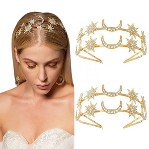 Crown Moon Stars Crown Headband Tiaras And Crowns For Women Boho Bridal Wedding Headpiece