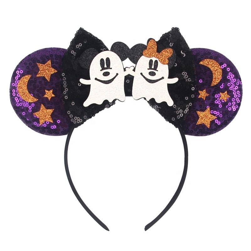 Wholesale Kid Adult Halloween Costume Accessories Ghost Witch Hat Sequin Mickey Mini Mouse Headband for Women Girls