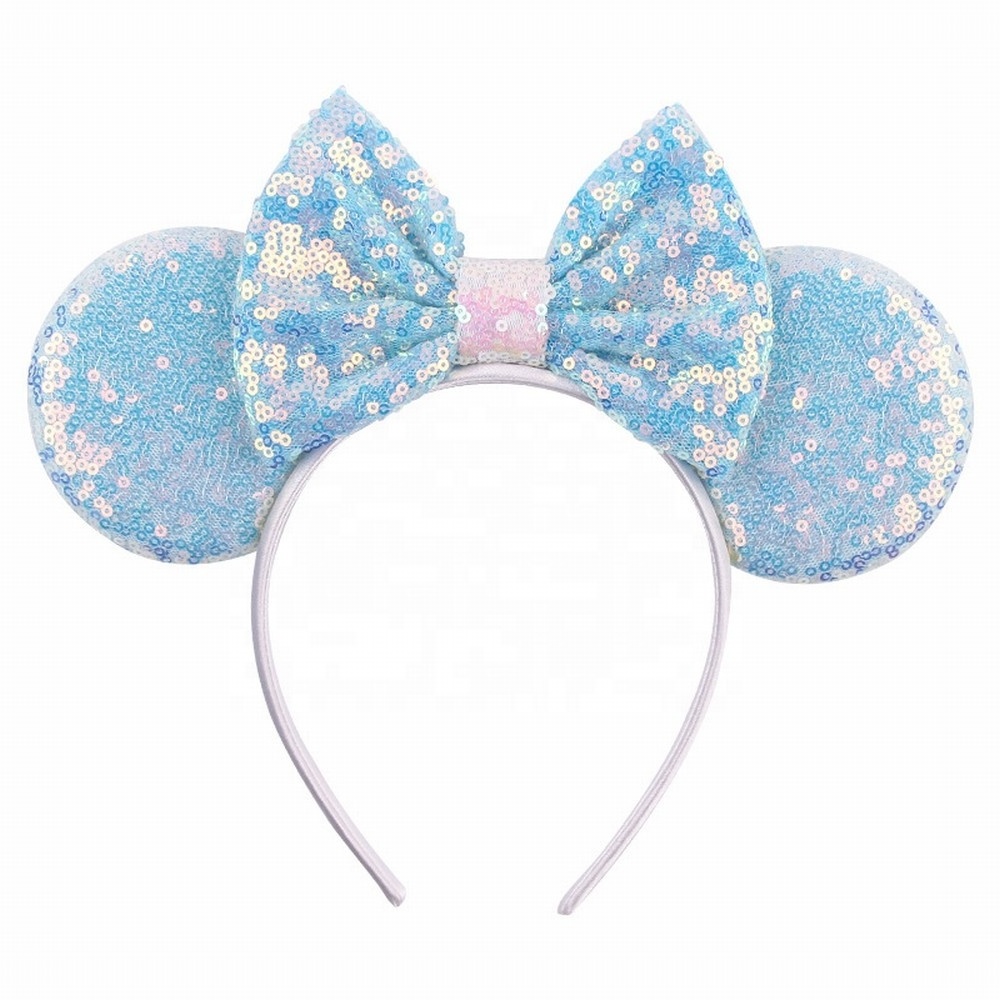 Wholesale Big Glitter Reversible Sequins Mickey Ears Bow Headband Girls Hairband Kids Party Head Wear for Girls