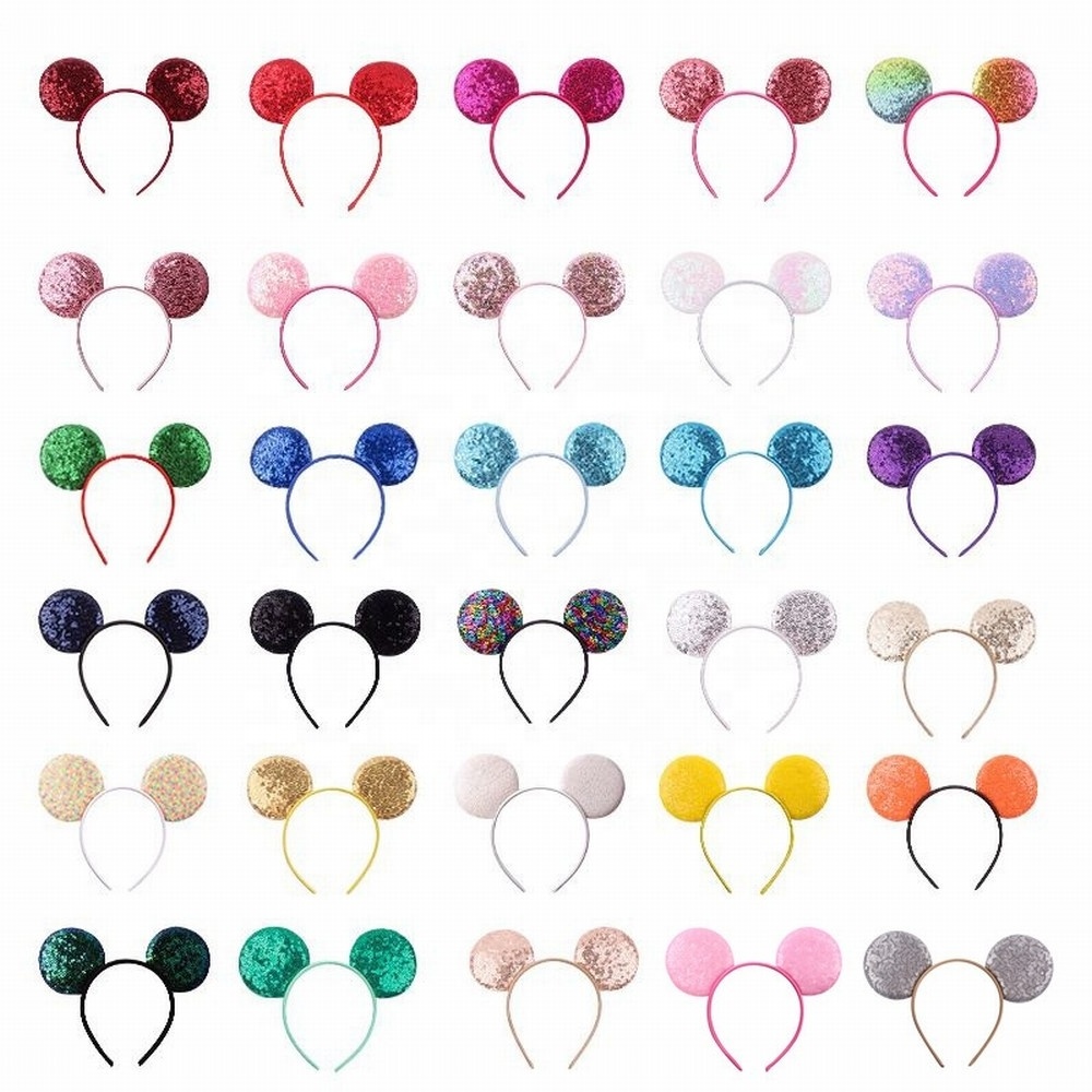 Custom Wholesale Fashion Hair Hoop Sequin Mouse Ears Baby Girls Hair Band For Travel Birthday Party