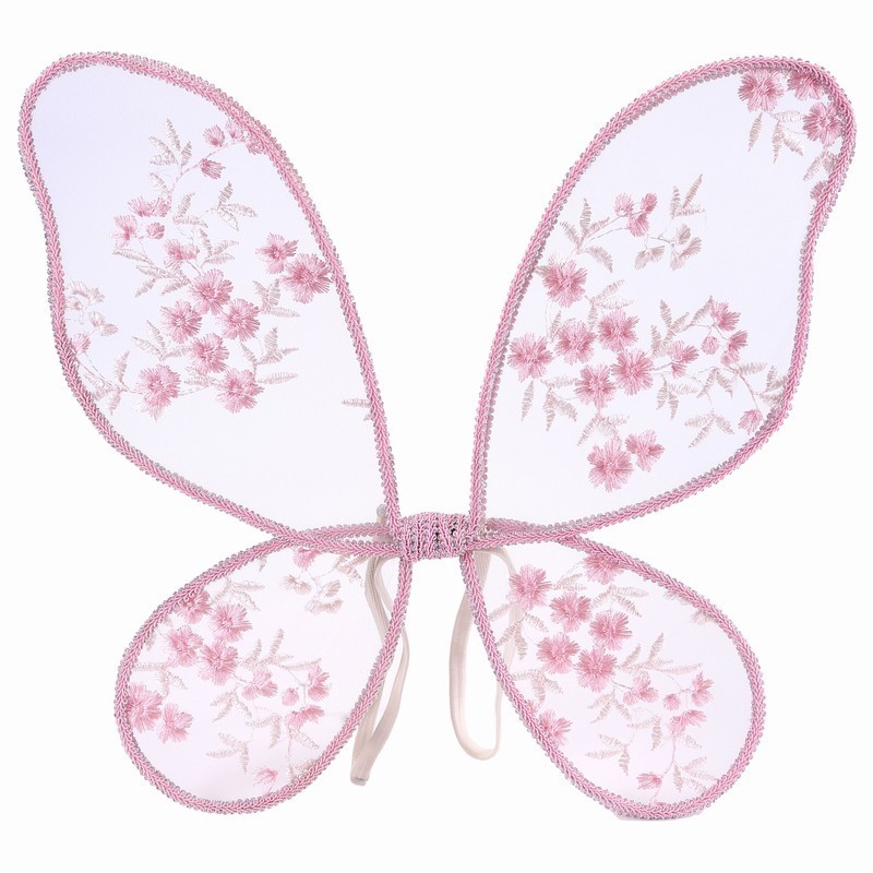 Baby Floral Fairy Wings Lace Handmade Embroidery Pink Flower Butterfly Wings For Party Cosplay