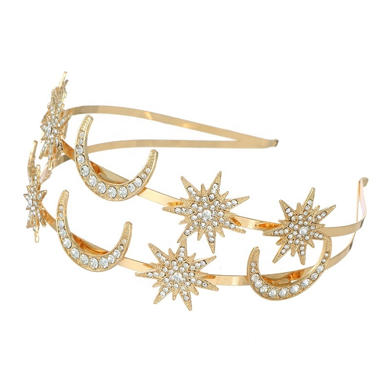 Crown Moon Stars Crown Headband Tiaras And Crowns For Women Boho Bridal Wedding Headpiece