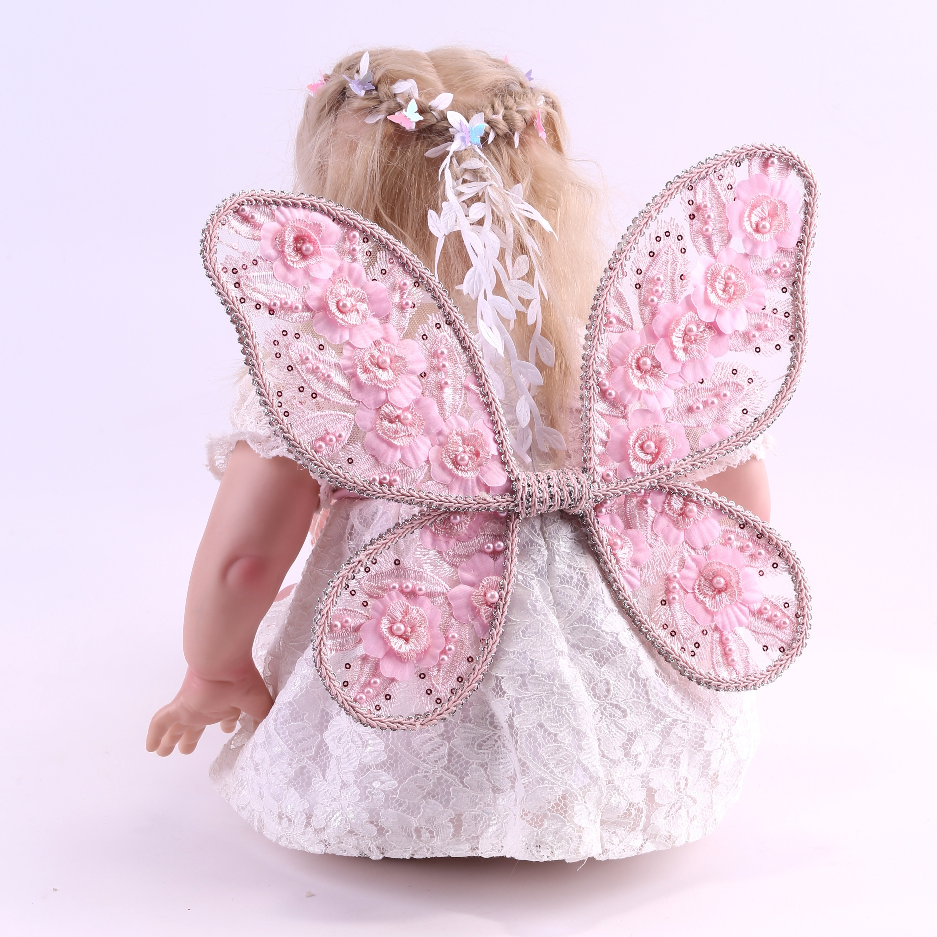 White Butterfly Fairy Wings Costume Kids Birthday Party Girl White Embroidered Flowers Lace Butterfly Wings