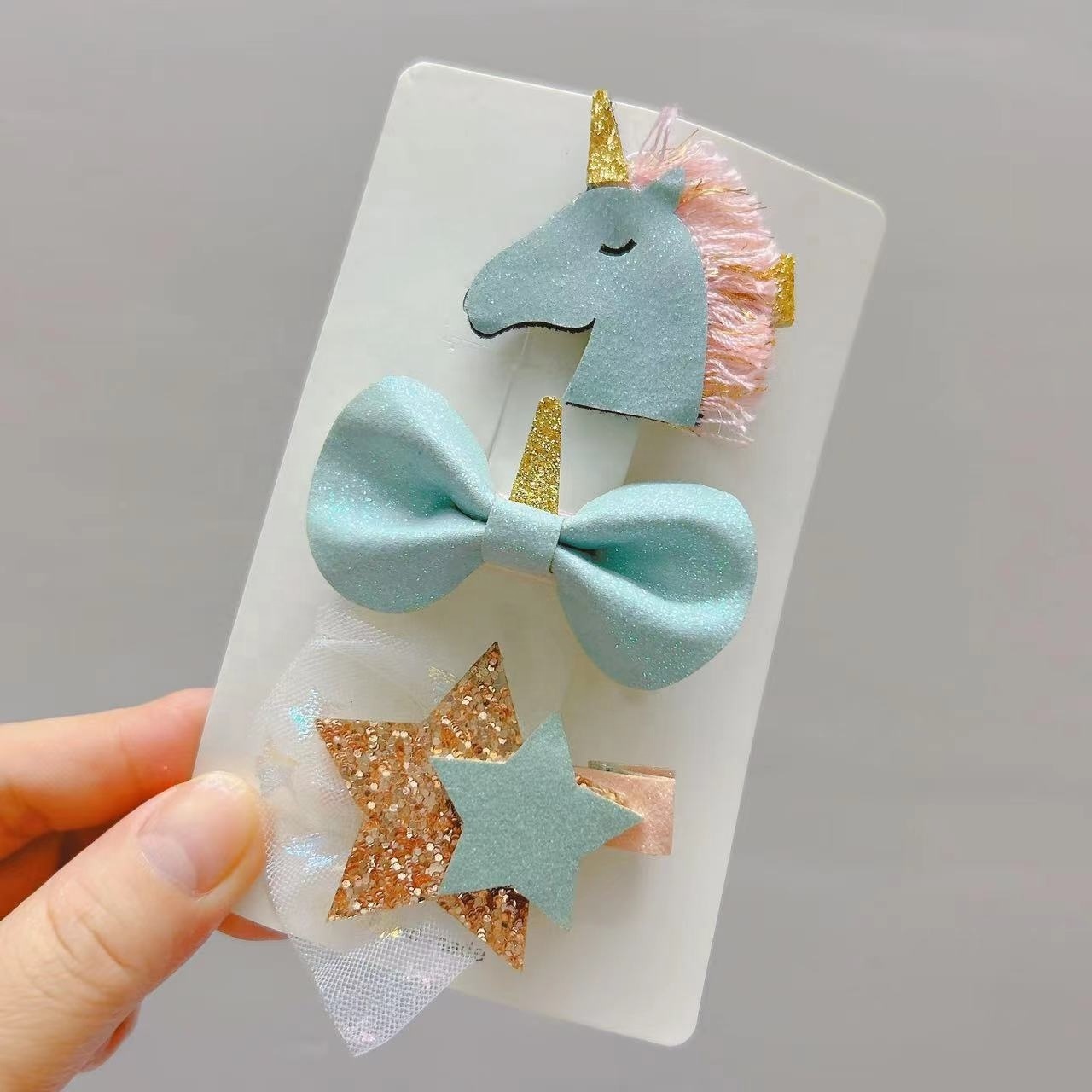 3 pcs/set Baby Girl Hair Clips Bow Hairclip Star Unicorn Animal Hair Pins for Girl Hair Accessories Kids Gift