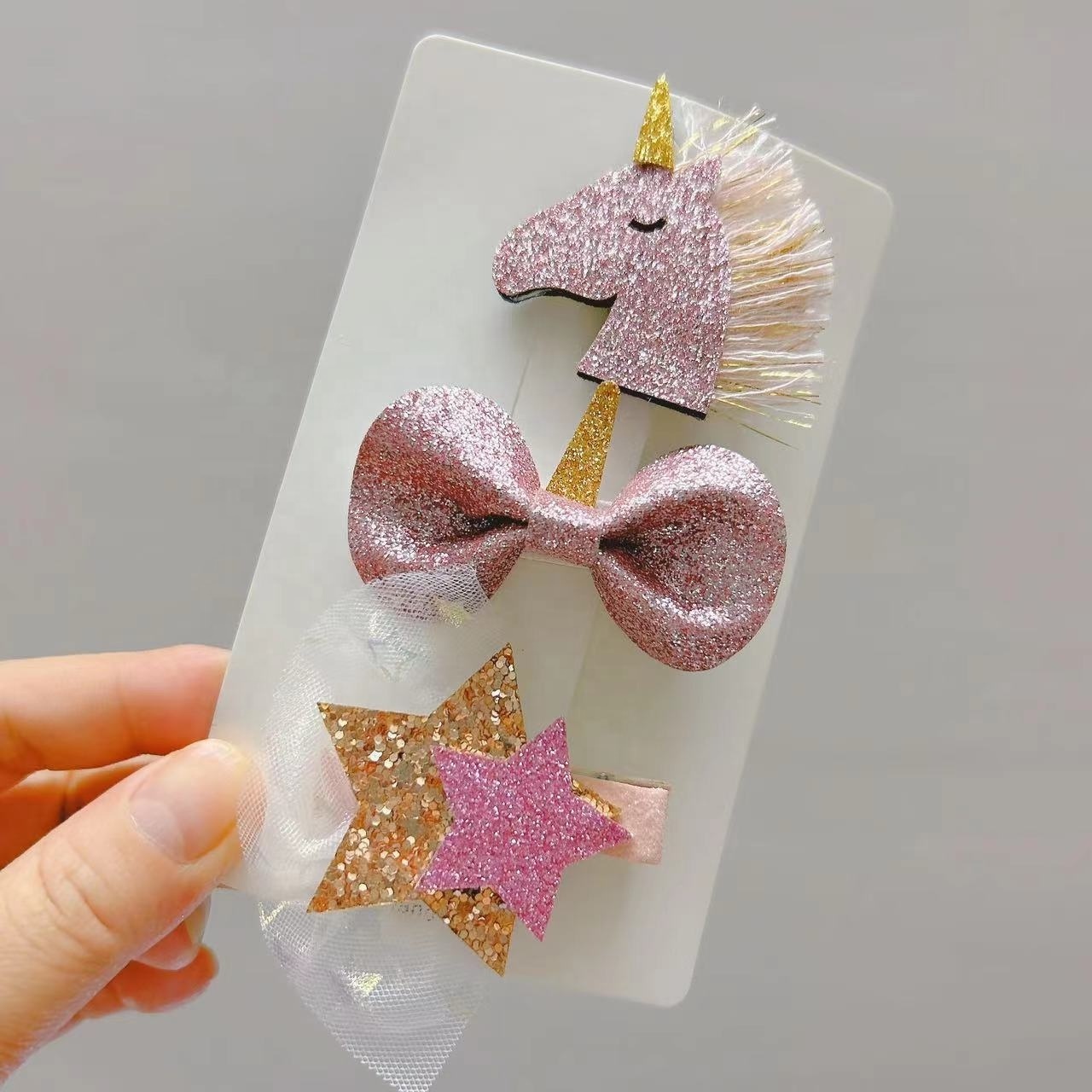 3 pcs/set Baby Girl Hair Clips Bow Hairclip Star Unicorn Animal Hair Pins for Girl Hair Accessories Kids Gift