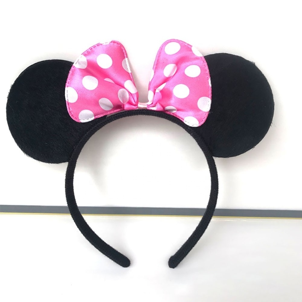 Wholesale Custom Kid Hair Accessory Cartoon Black Mouse Ears Hairband Cute Mickey Hair Band Colorful Polka Dot Hair Bow Headband