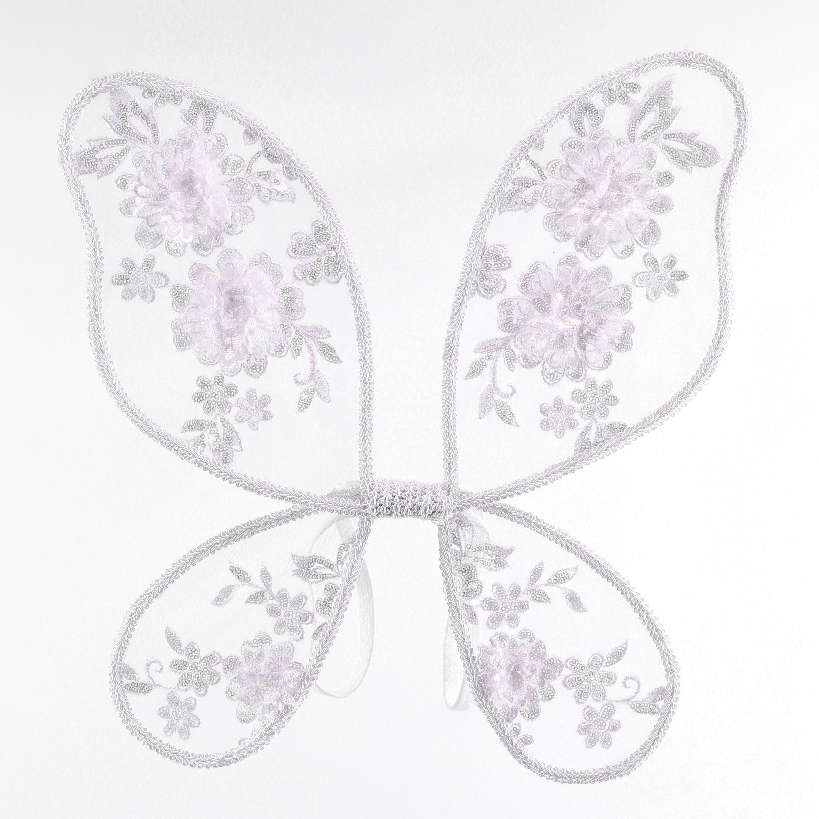 White Butterfly Fairy Wings Costume Kids Birthday Party Girl White Embroidered Flowers Lace Butterfly Wings