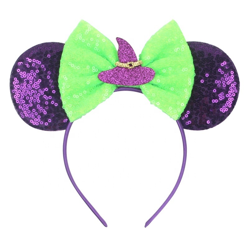 Wholesale Kid Adult Halloween Costume Accessories Ghost Witch Hat Sequin Mickey Mini Mouse Headband for Women Girls