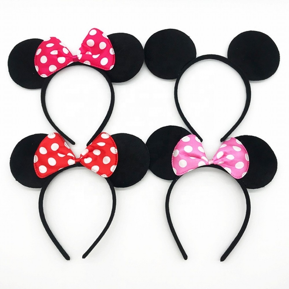 Wholesale Custom Kid Hair Accessory Cartoon Black Mouse Ears Hairband Cute Mickey Hair Band Colorful Polka Dot Hair Bow Headband