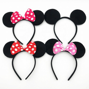 Wholesale Custom Kid Hair Accessory Cartoon Black Mouse Ears Hairband Cute Mickey Hair Band Colorful Polka Dot Hair Bow Headband