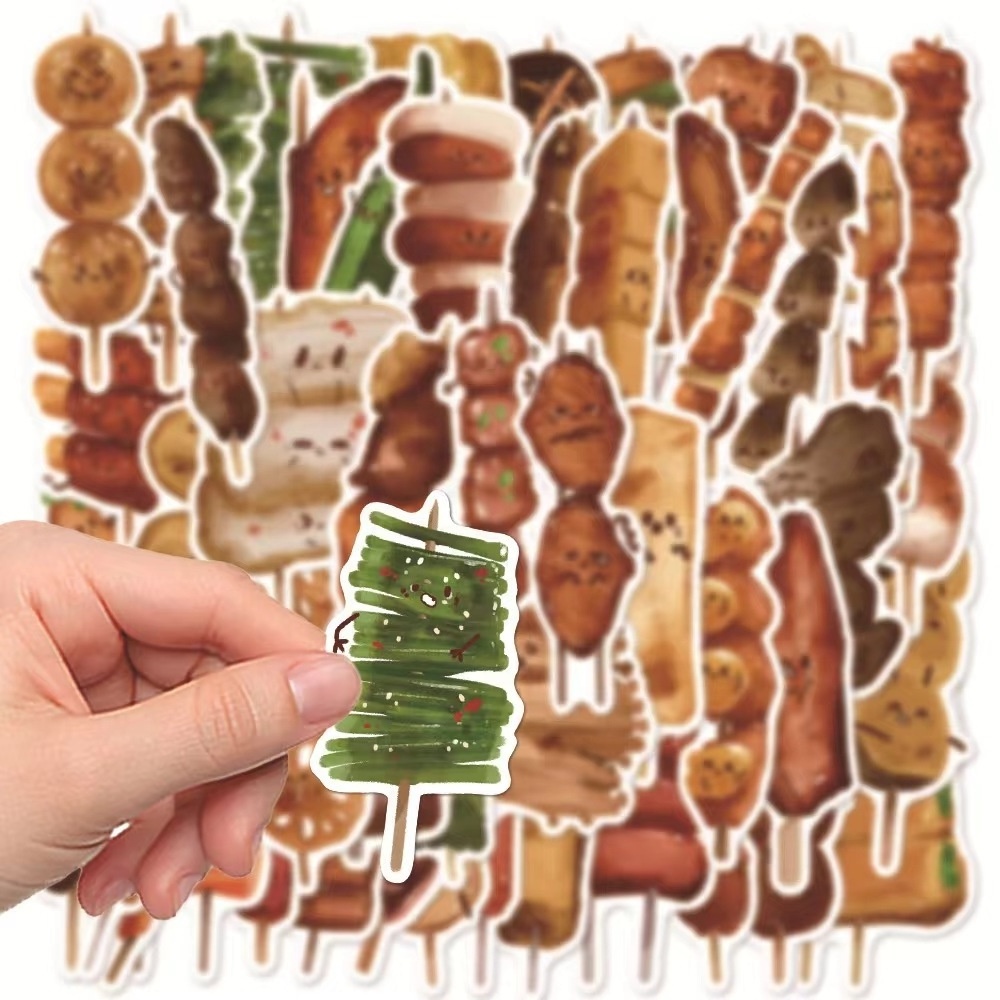 50pcs Barbecue shashlik waterproof stickers packs for balance car skateboard refrigerator mobile decorative waterproof