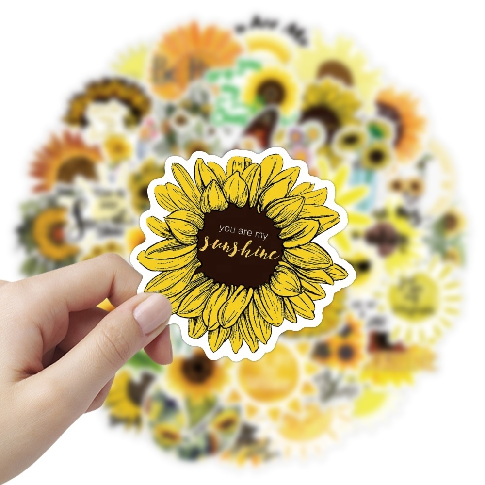 50pcs Cute Kawaii Fresh Sunflower Sunshine Flowers Decorative Sticker Packs For Notebook Luggage Laptop Wall Window Decal