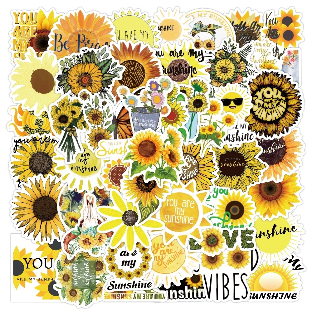 50pcs Cute Kawaii Fresh Sunflower Sunshine Flowers Decorative Sticker Packs For Notebook Luggage Laptop Wall Window Decal