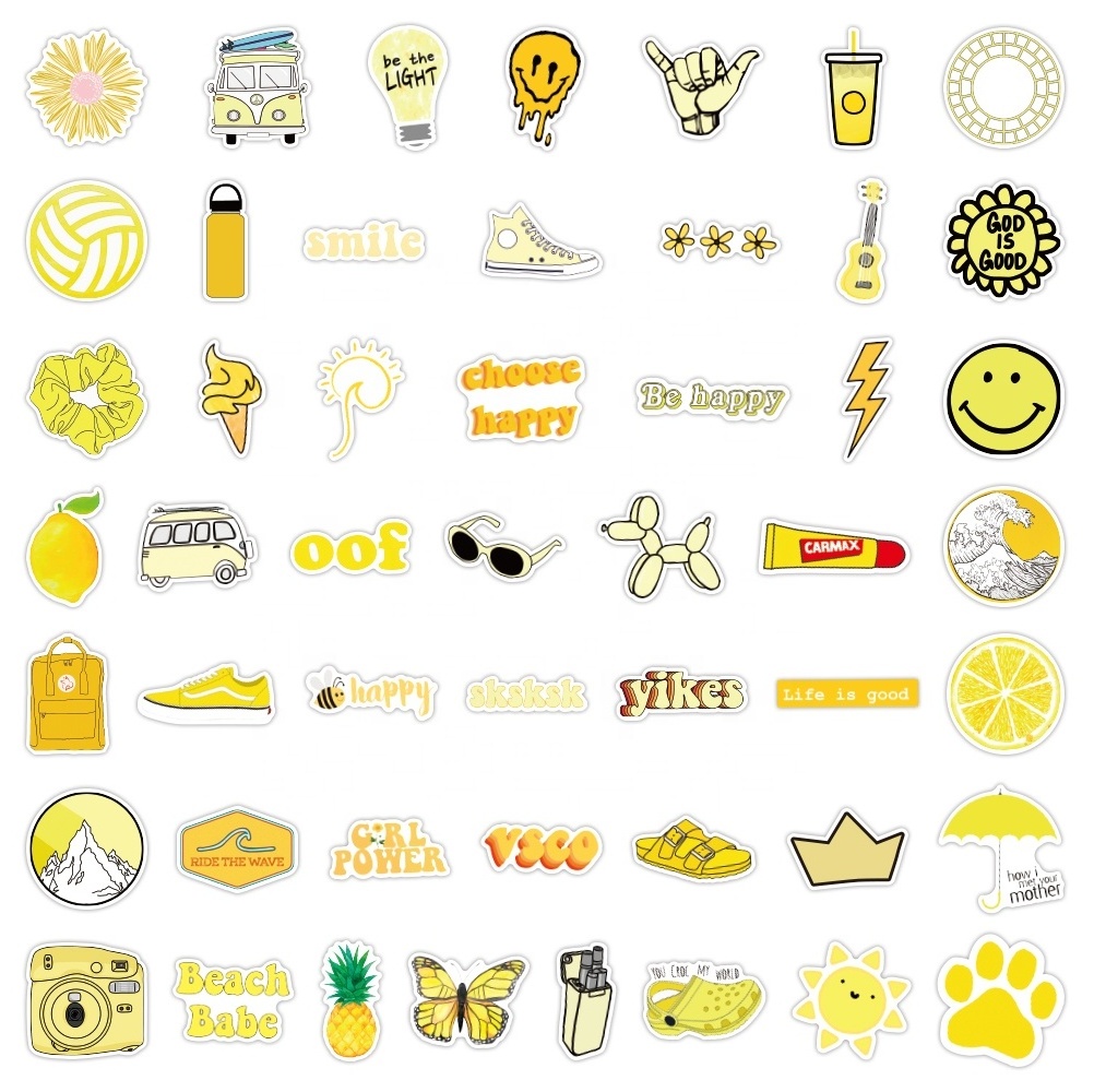 100pcs small fresh waterproof blue and yellow graffiti decorative VSCO sticker packs for laptop skateboard luggage wall decal